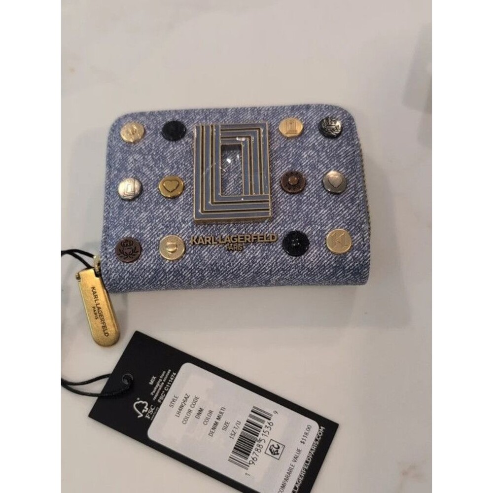Karl Lagerfeld Denim Blue Studded Compact Wallet NWT $118